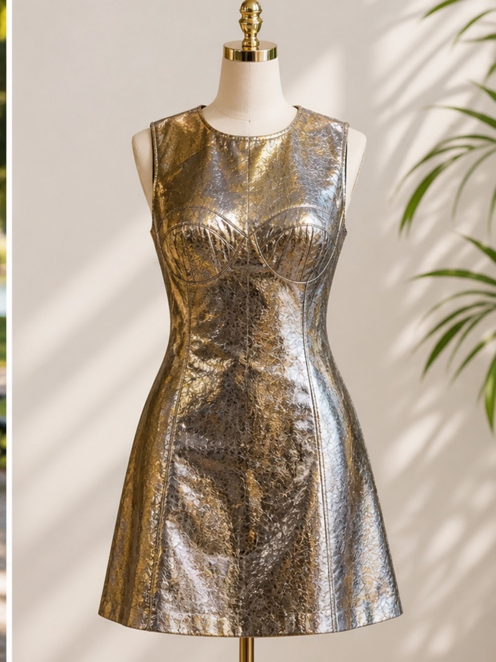 Amylynn NWT Metallic Gold Sleeveless Mini Dress - Picture 2 of 7